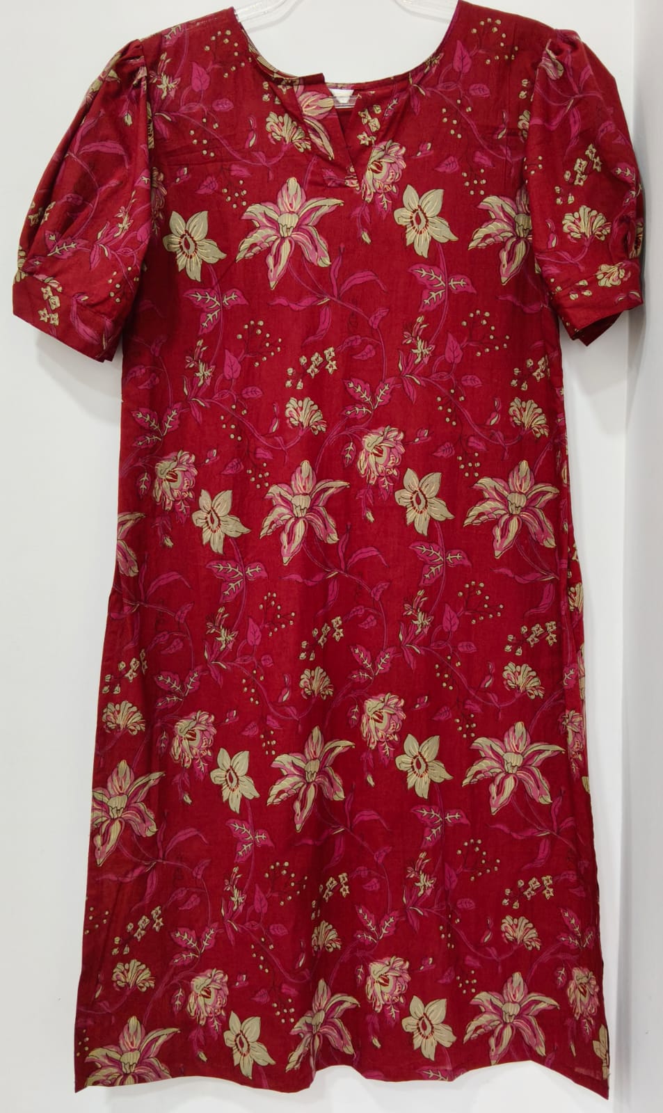 MAROON YELLOW FLORLA KURTA