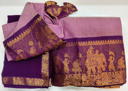 Dual Shade Light Purple Half Saree with Rich Gloden Zari Dark Purple Border with Dupatta