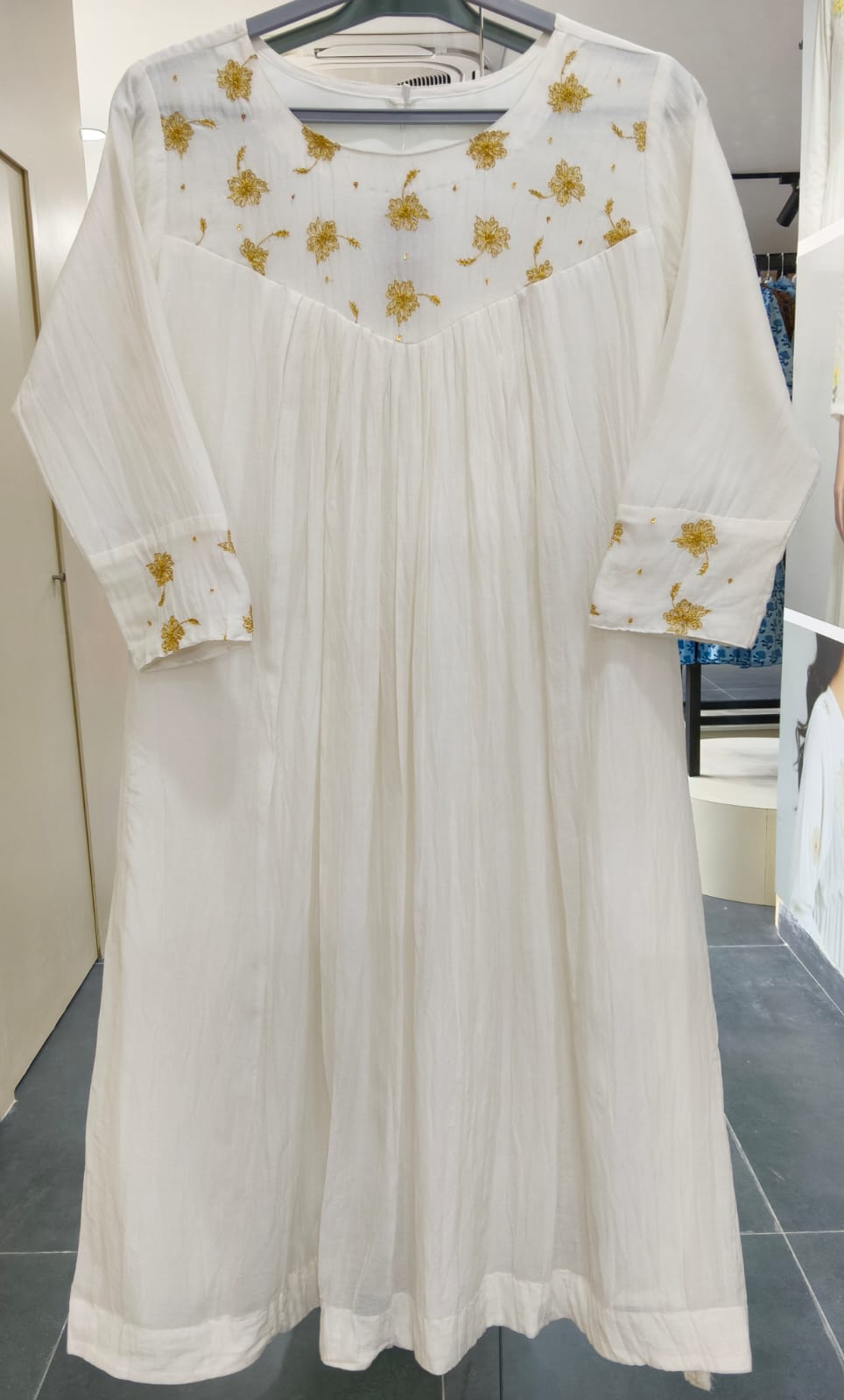 White Chanderi Hibiscus kurta