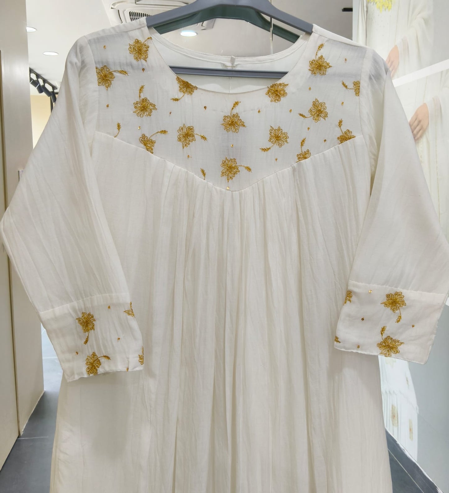 White Chanderi Hibiscus kurta
