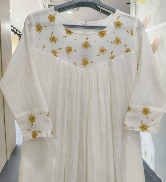 White Chanderi Hibiscus kurta