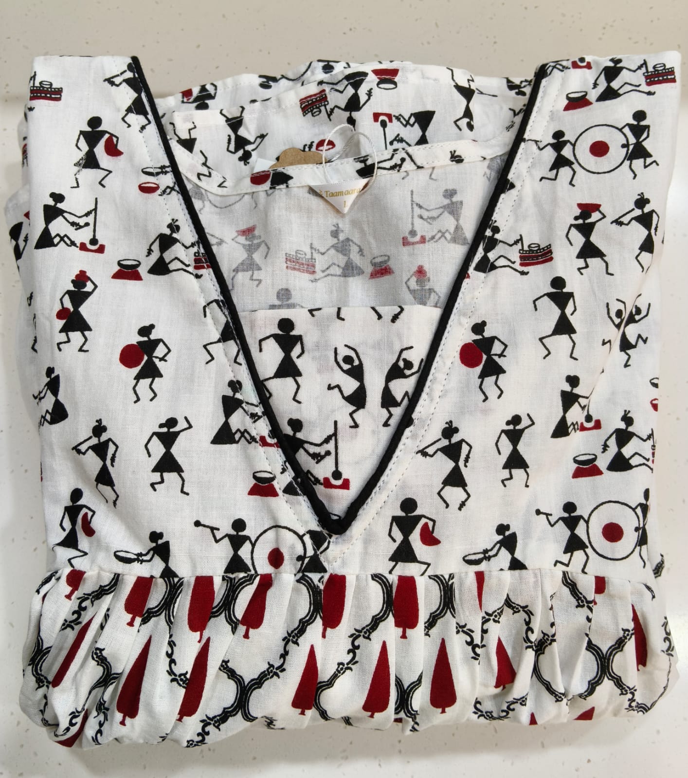 White warli printed cotton kurta