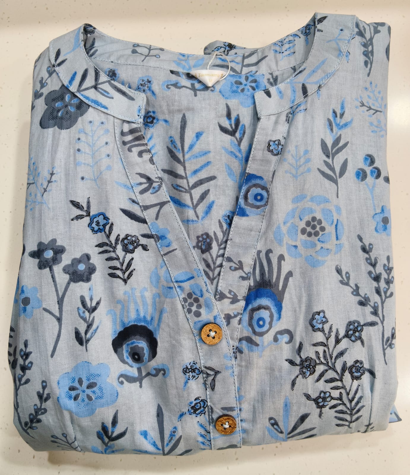 BLUE BROWN FLORAL KURTA W TIER