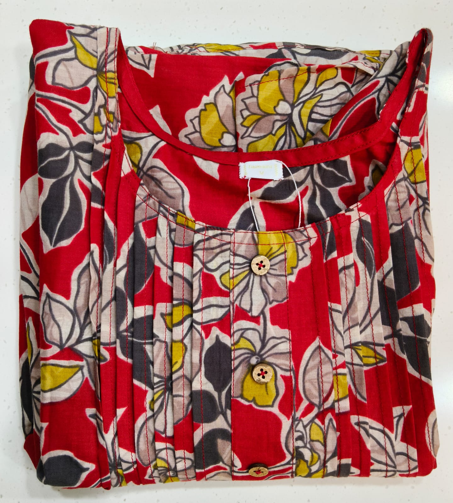 Red Floral Pintuck Kurta