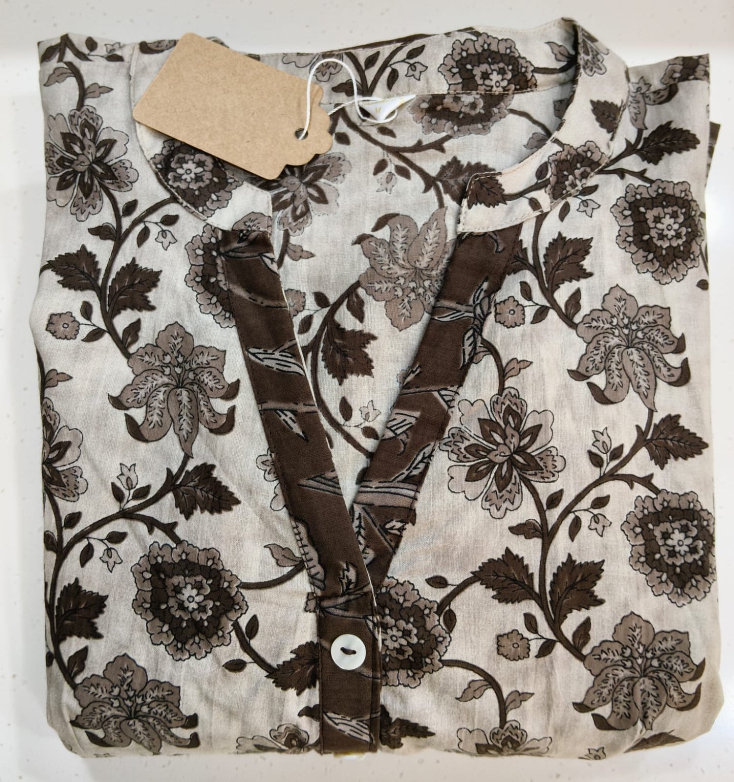 Black Brown Floral Kurta w Tier