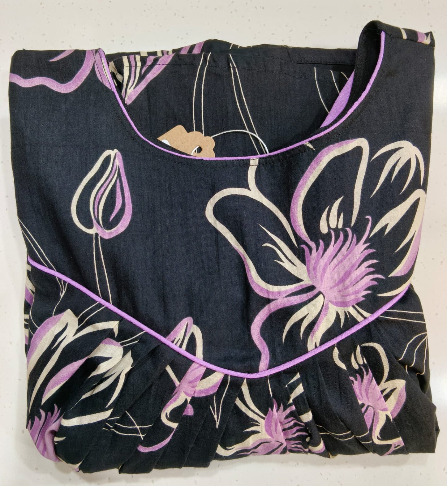 Black & Lavender Floral Kurta