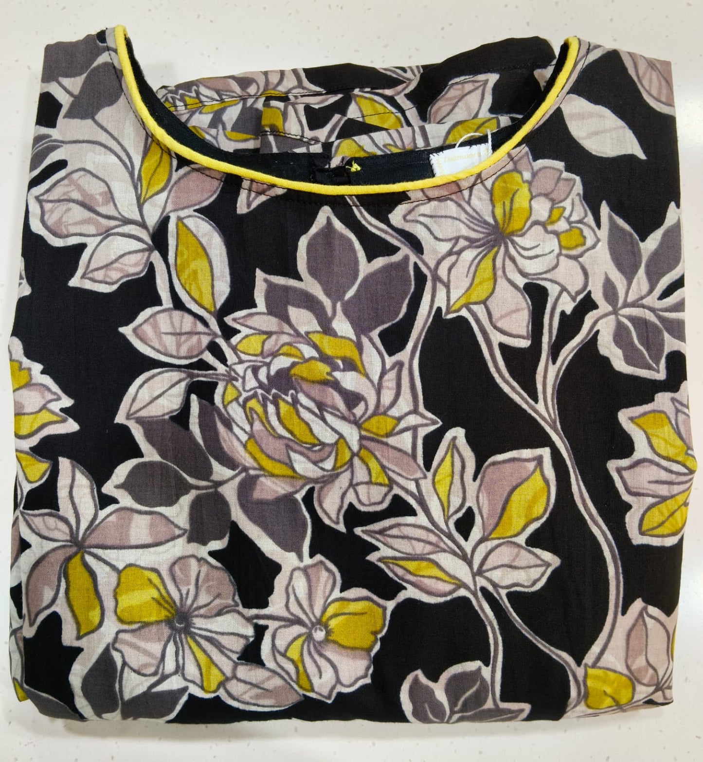 Black Yellow Floral Kurta with Lining