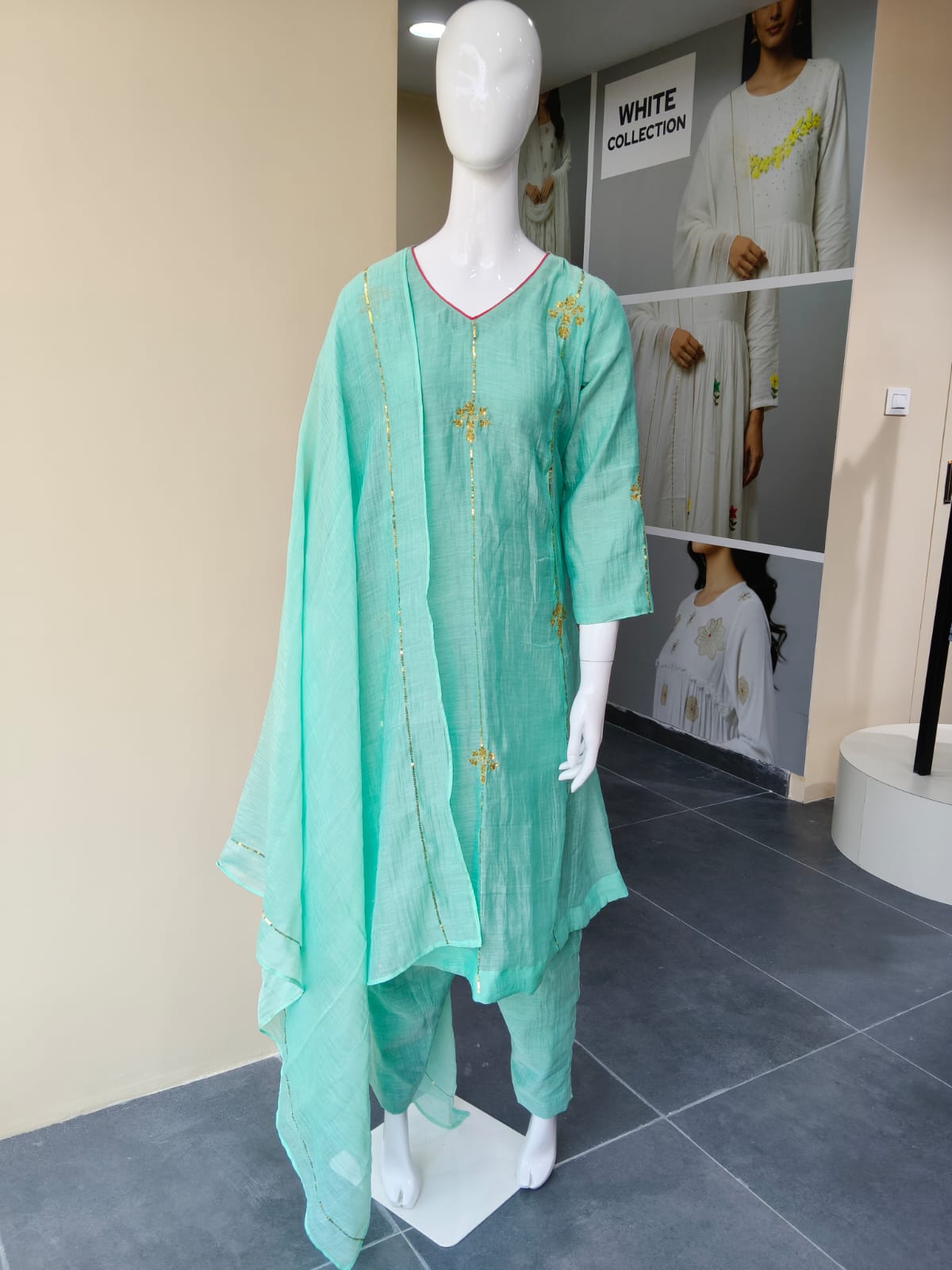 Mint Chanderi 3 pc suit