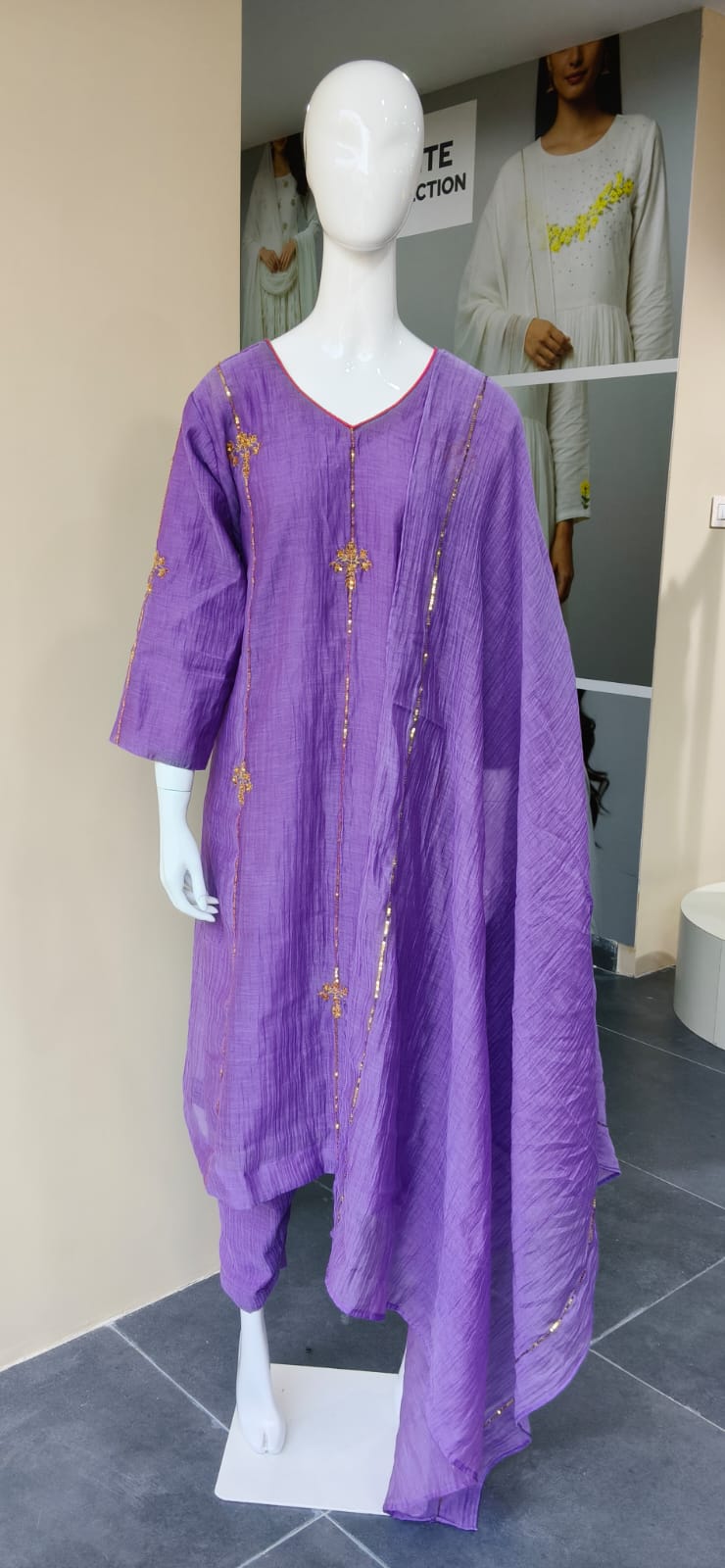 Violet Chanderi 3 pc suit