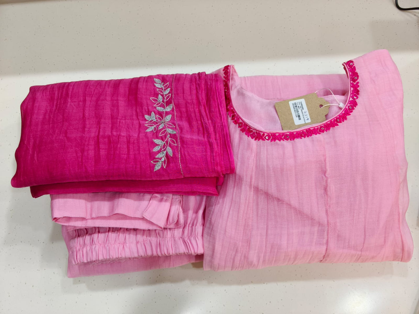 PINK CHANDERI 3 PCS SUIT