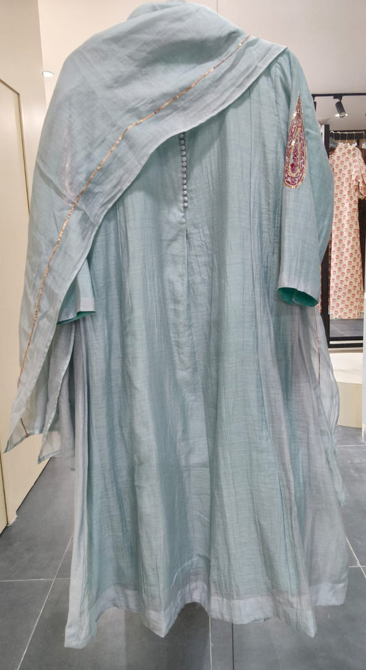GREENISH GREY CHANDERI 3PCS SUIT