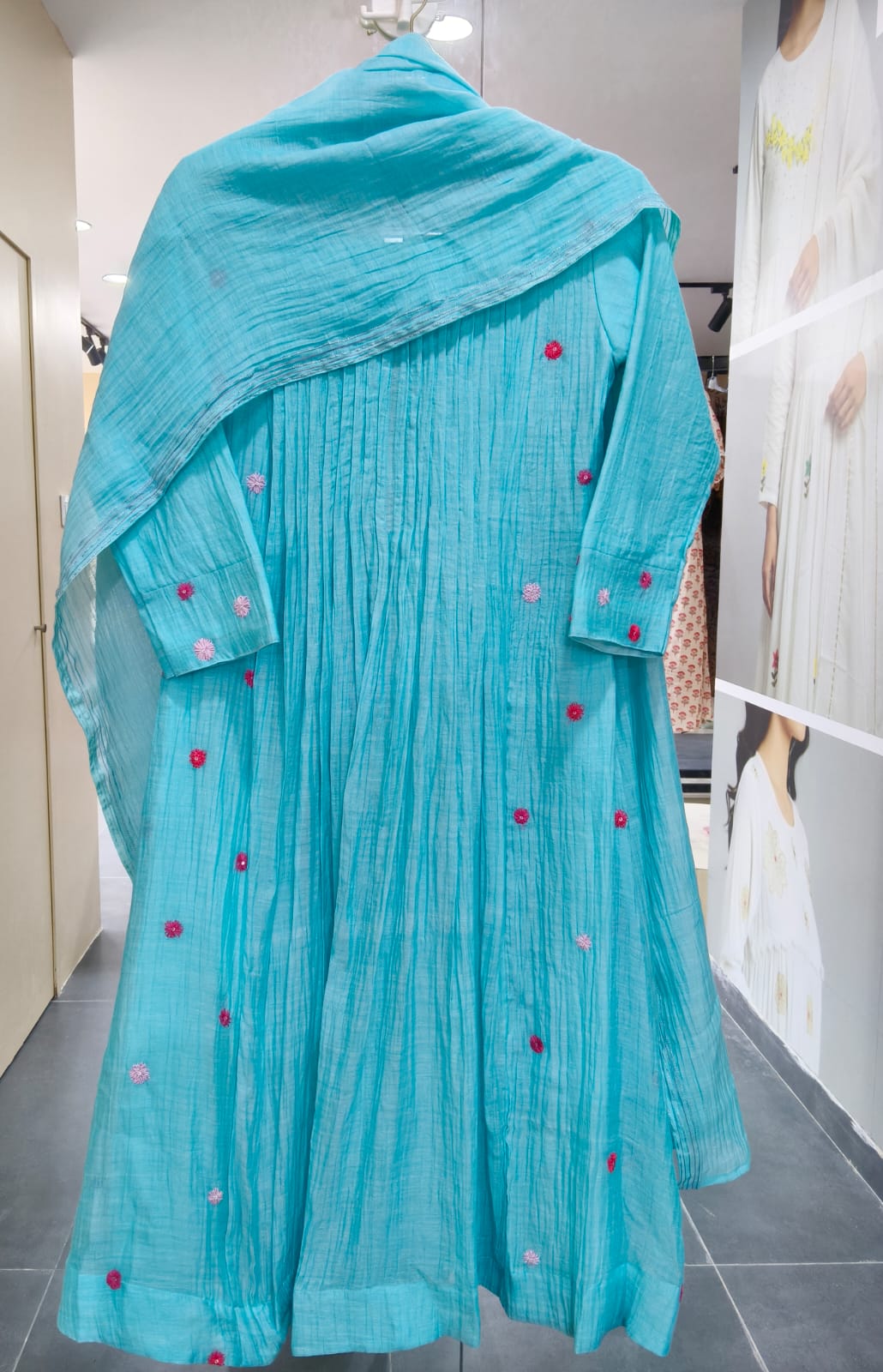 BLUE PINK CHANDERI FLORAL 3PC SUIT