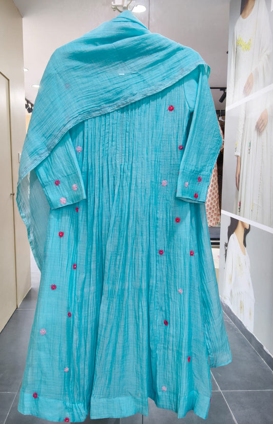 BLUE PINK CHANDERI FLORAL 3PC SUIT
