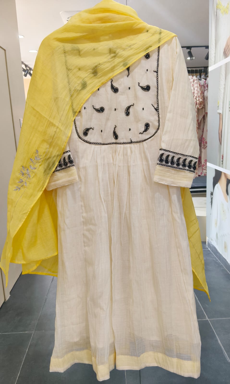 IVORY YELLOW CHANDERI 3 PCS SUIT 1pc left