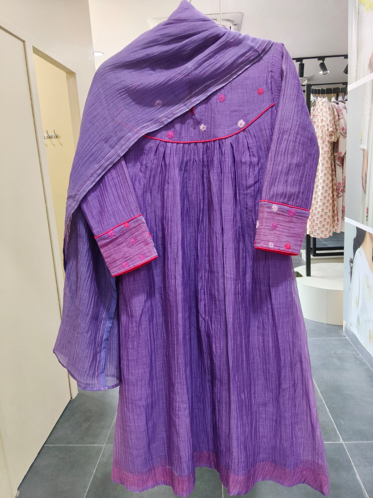 Multicolor Chanderi Floral Series -Violet 3 pc Suit