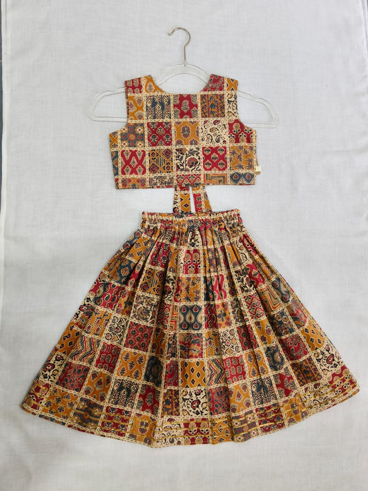 Orange Printed top and skirt