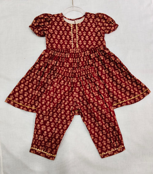 Maroon Printed lace coord set