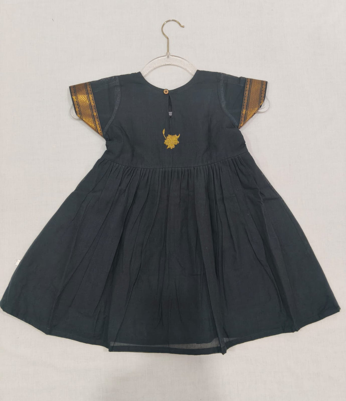 Matte Black W Golden border-Silk Cotton