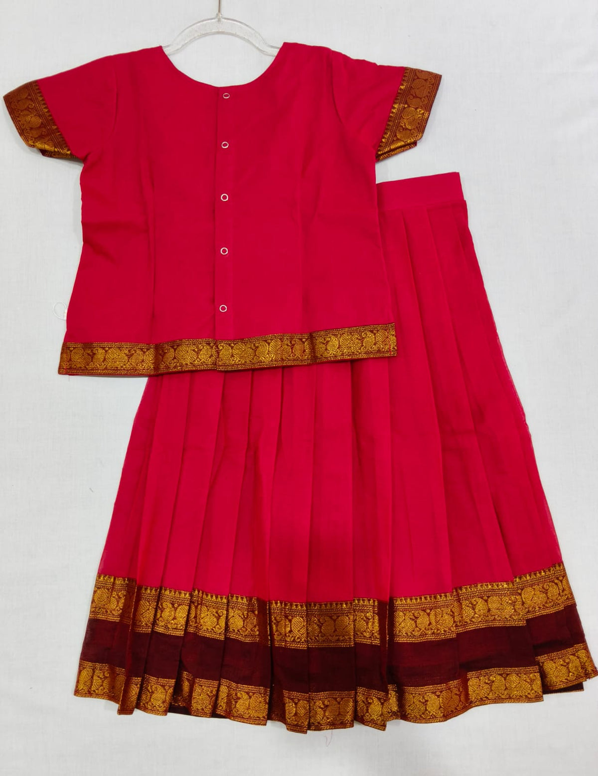 Rani Pink W Pink Border-Silk Cotton