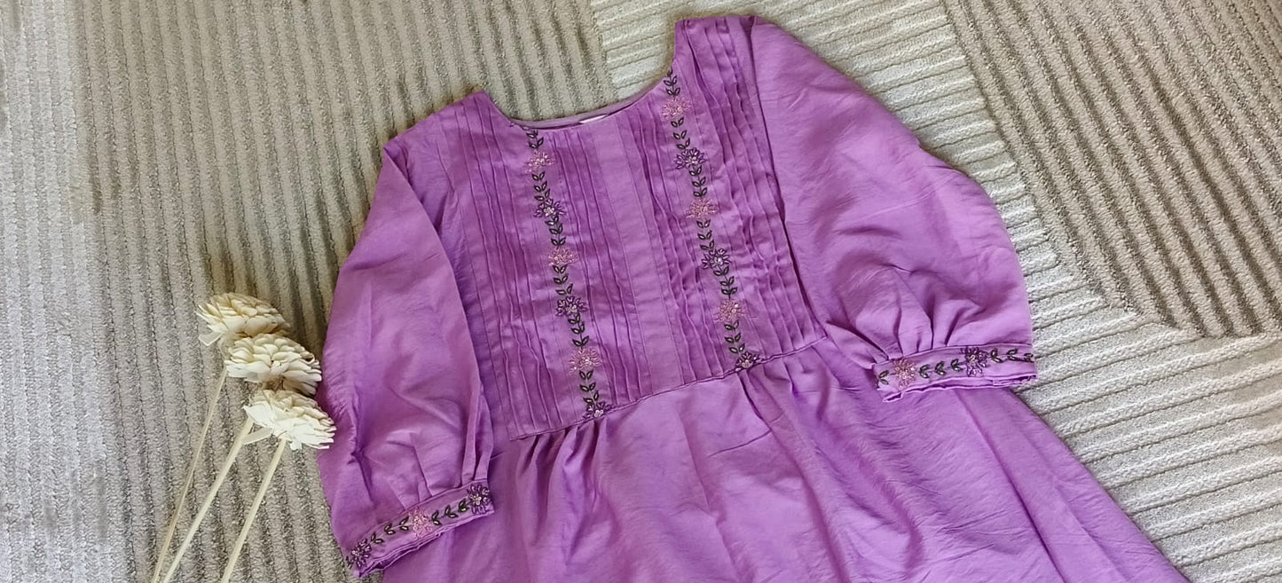 Silk Cotton Lavender Pintuck Kurta with sequin work