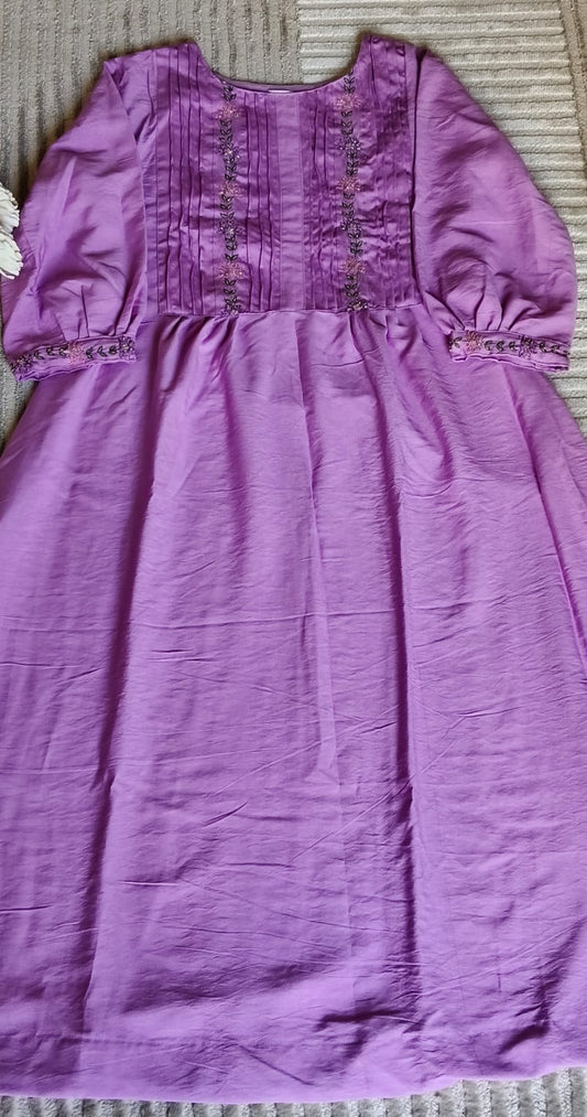 Silk Cotton Lavender Pintuck Kurta with sequin work