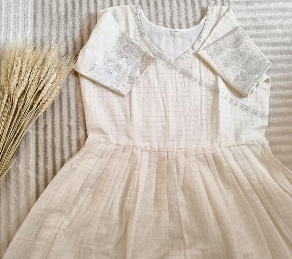 White with Silver Zari Border