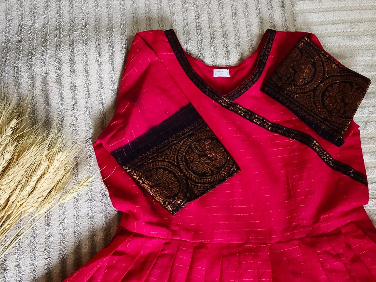 Radiant Red with Black Golden Zari Border