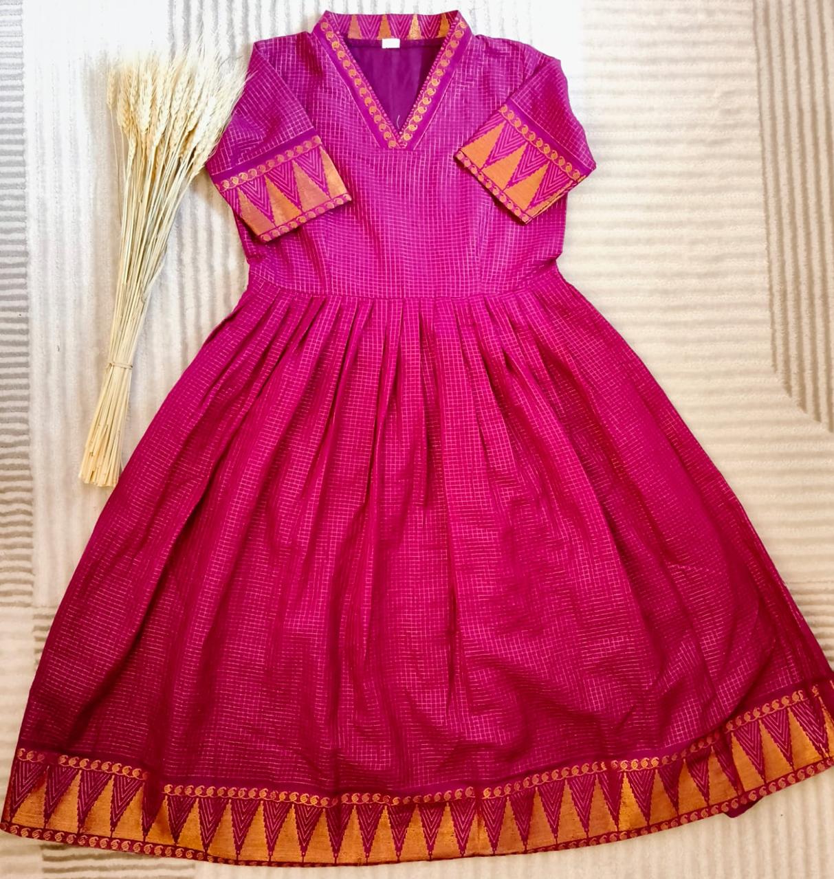 Royal Magenta with Temple Border-V Collar