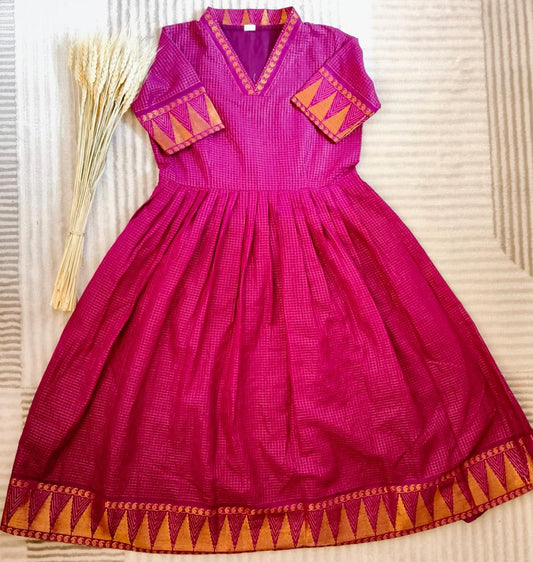 Royal Magenta with Temple Border-V Collar