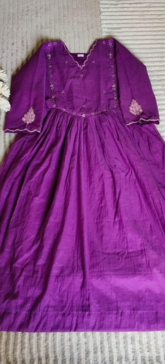 Warm Chanderi Violet With Silver Zari Cutdana Work With Dupatta & Lining