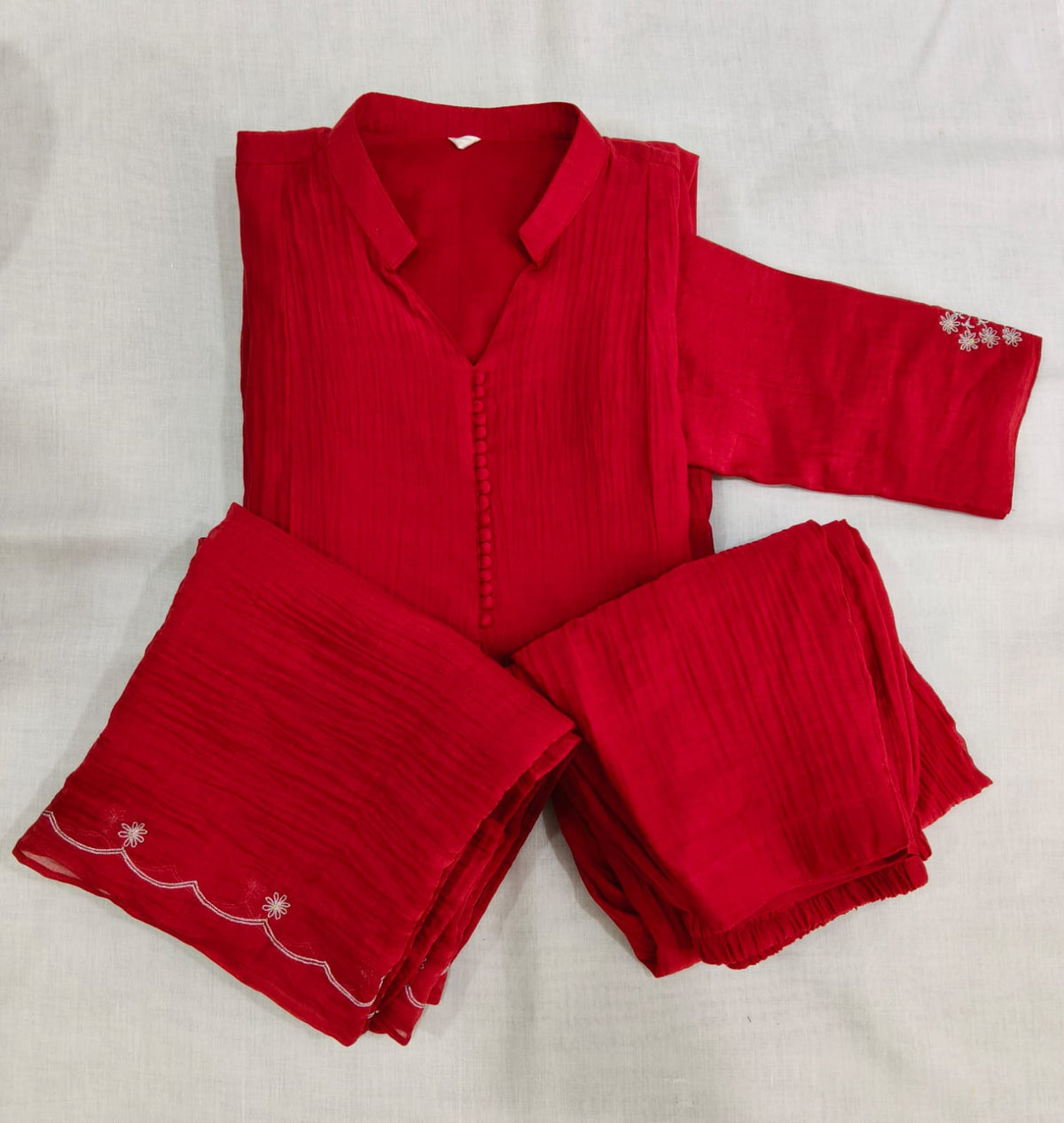 CRIMSON RED  CHANDERI 3 PCS SUIT
